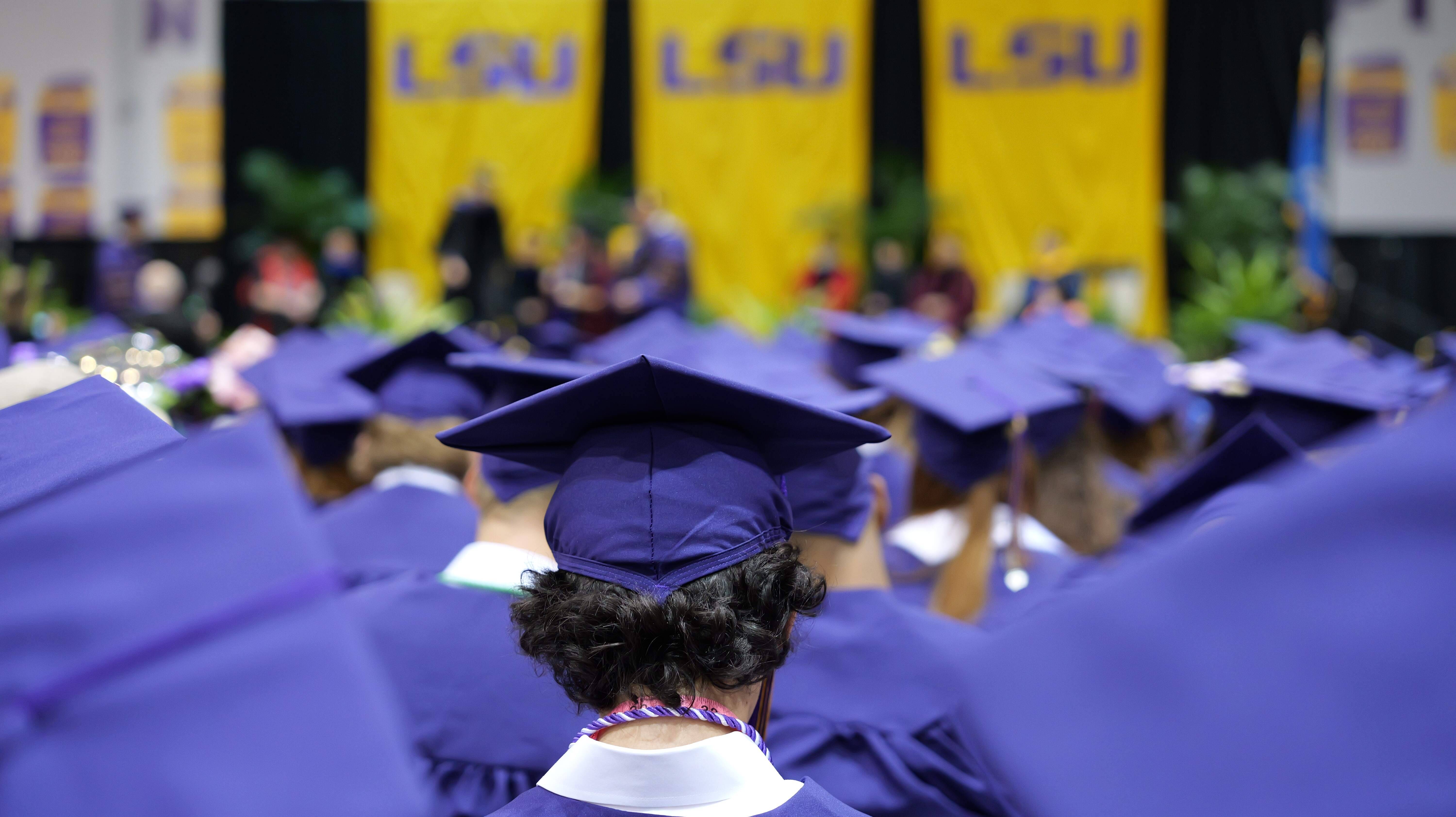 Picture taken from behind student's head at Spring 2025 commencement ceremony Placeholder Image