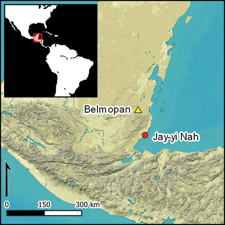 A map showing the location of the Jay-yi Nah site in Belize