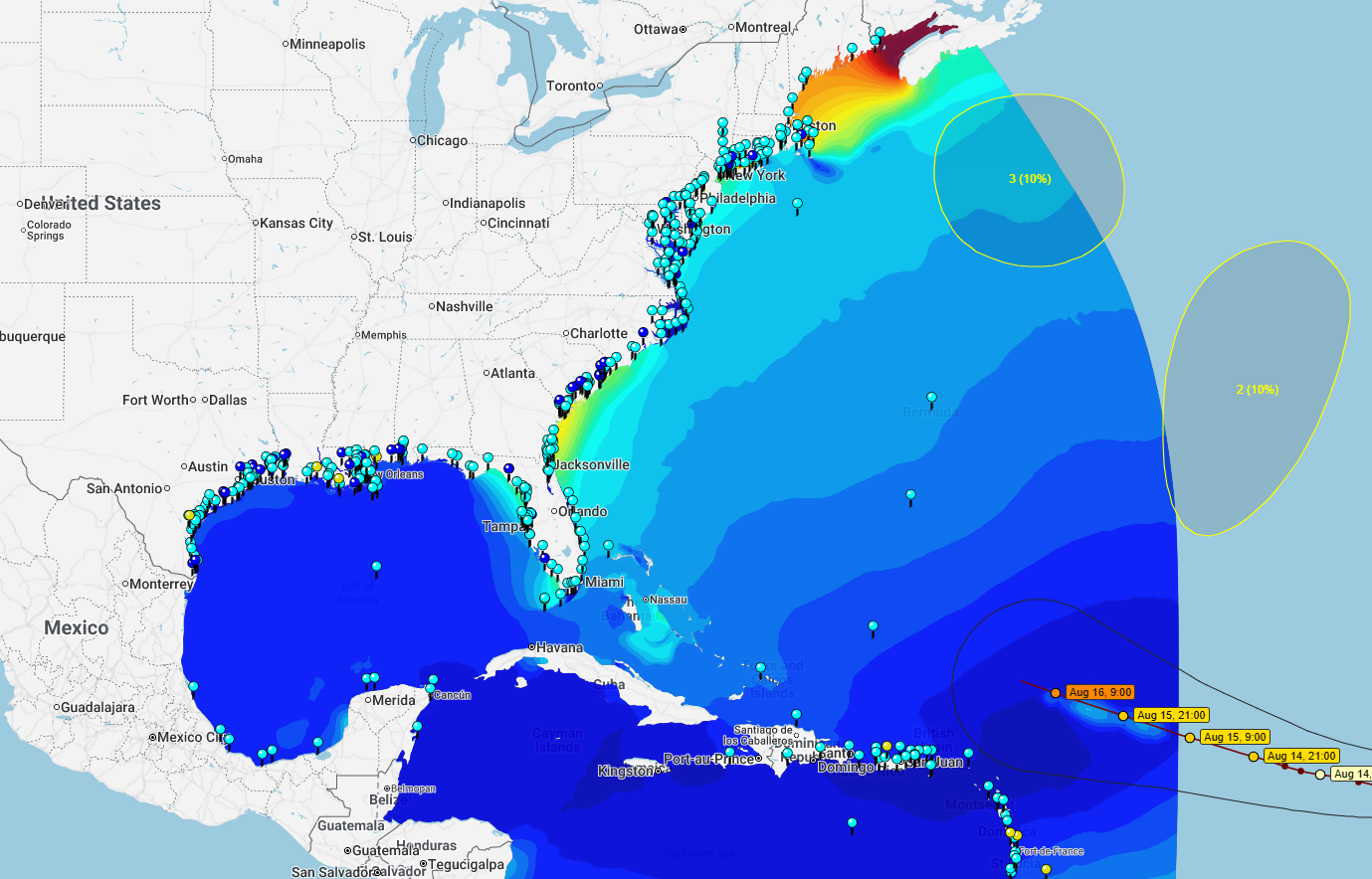 Screen capture of the Coastal Emergency Risks Assessment map-based storm-surge forecasting tool