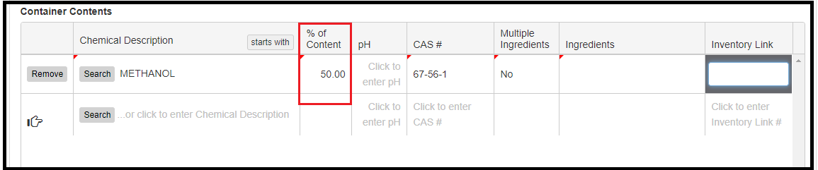 Chemical Percentage 