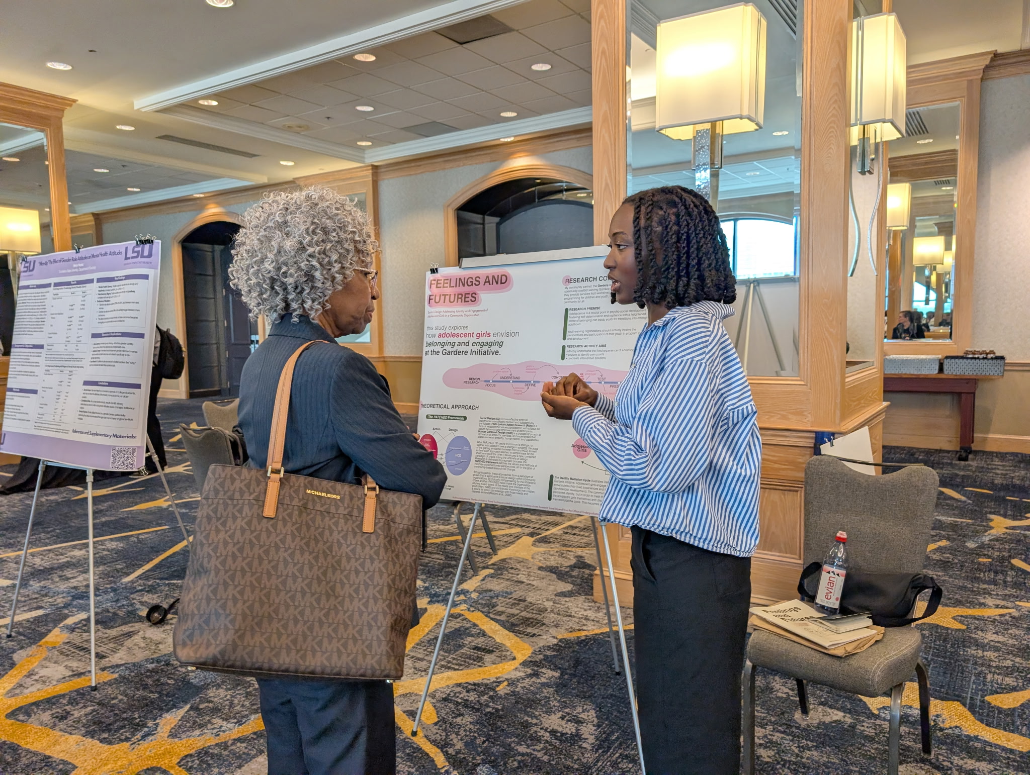 A photo of LSU Ogden Honors College graduate Ese Mukuro presenting her Capstone research at Stanfod last spring.