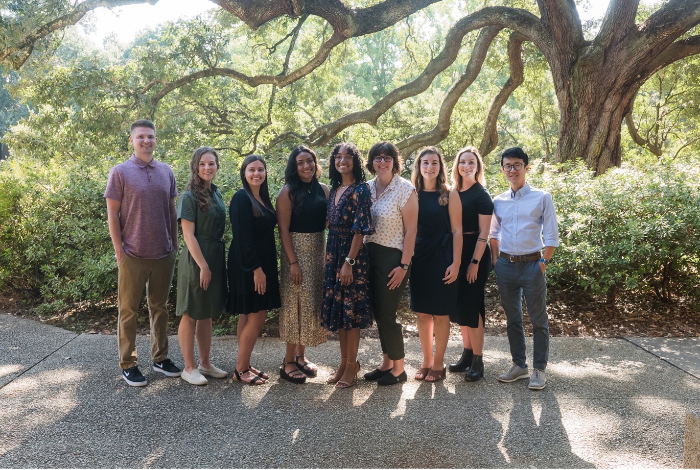 Left to right. Tyler Cowley, Dr. Vanessa Burke, Hannah Perkins Stark, Destiny Castro, Sydney Roux, Katelyn Reeves, Dr. Rebecca Brossoit, Dr. Haley Cobb, Dr. Don Zhang  