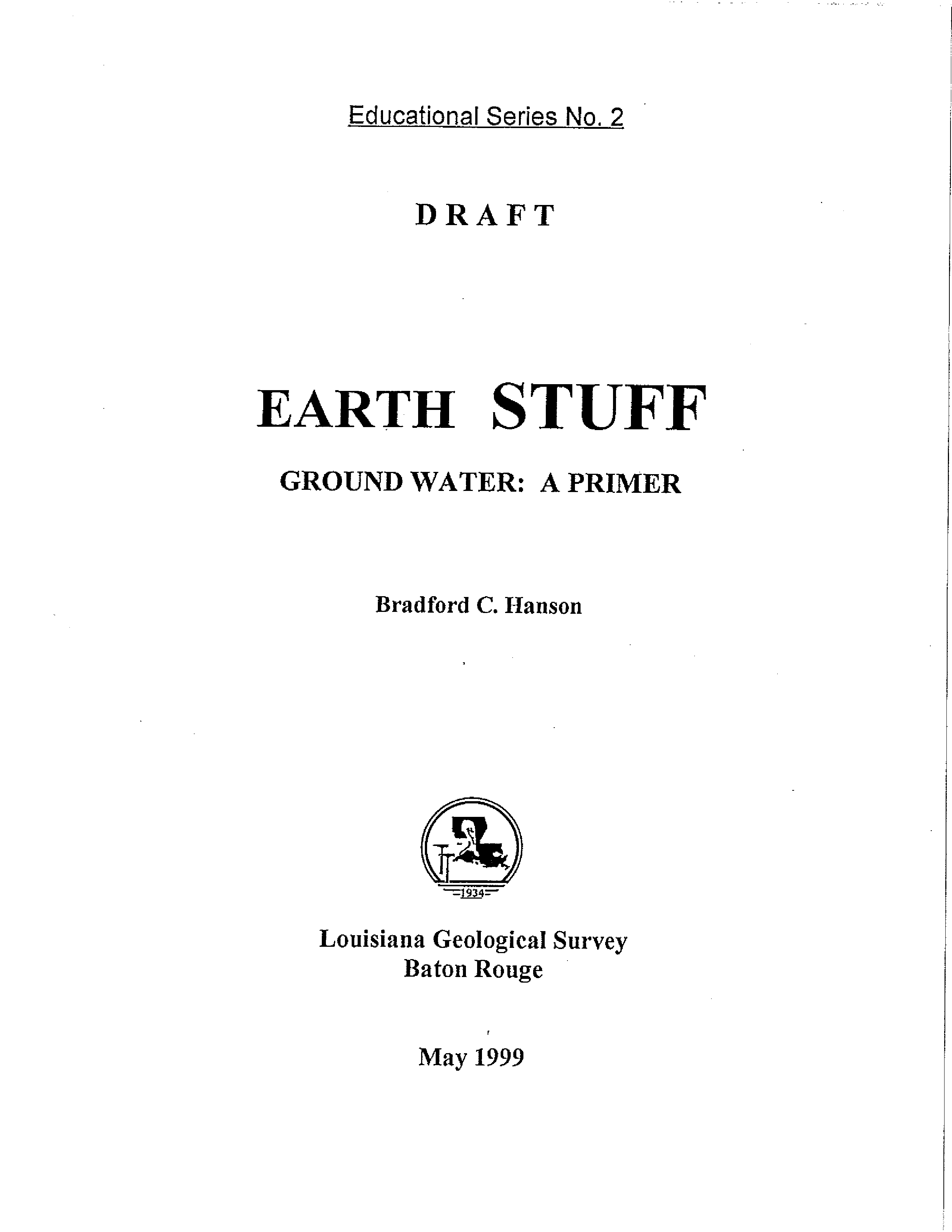 Earth Stuff, Ground Water: A Primer