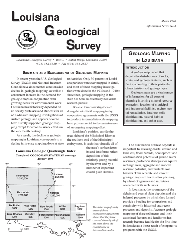 Geologic Mapping in Louisiana, 1998, 2 pp.