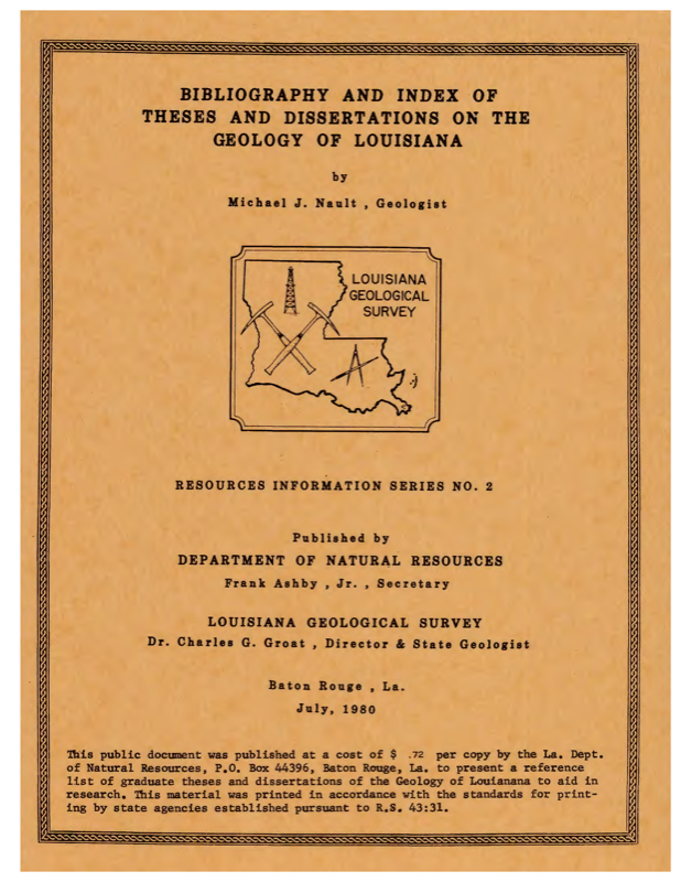 Bibliography and Index of Theses and Dissertations on the Geology of Louisiana.