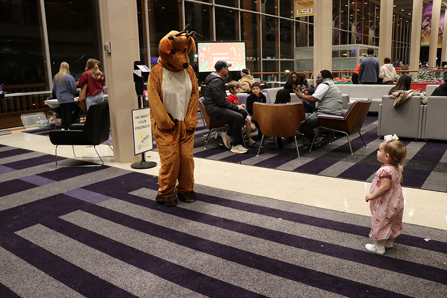 toddler with reindeer (costumed)